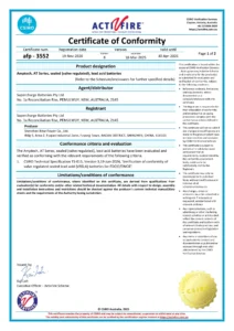 Amptech ActivFire Certificate